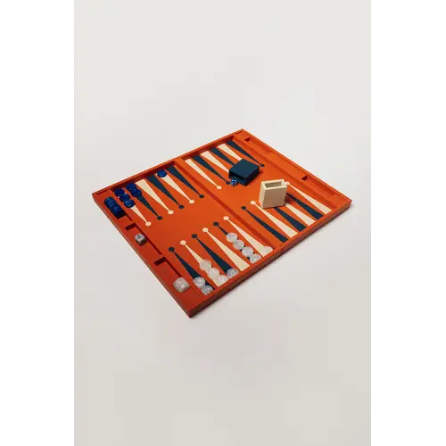 House of Nobilique Big Backgammon Orange – Oversized Luxe Lederen Backgammon Table Book (48 x 58 cm)