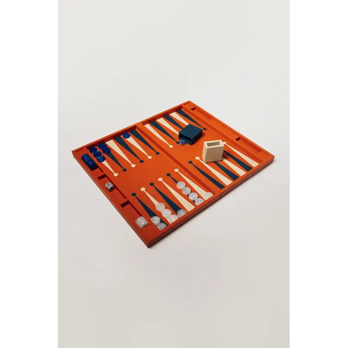 House of Nobilique Big Backgammon Orange – Oversized Luxe Lederen Backgammon Table Book (48 x 58 cm)