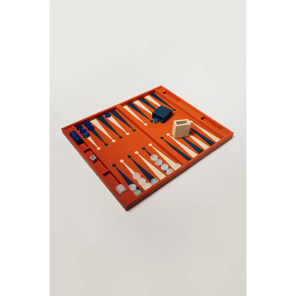 House of Nobilique Big Backgammon Orange – Oversized Luxe Lederen Backgammon Table Book (48 x 58 cm)