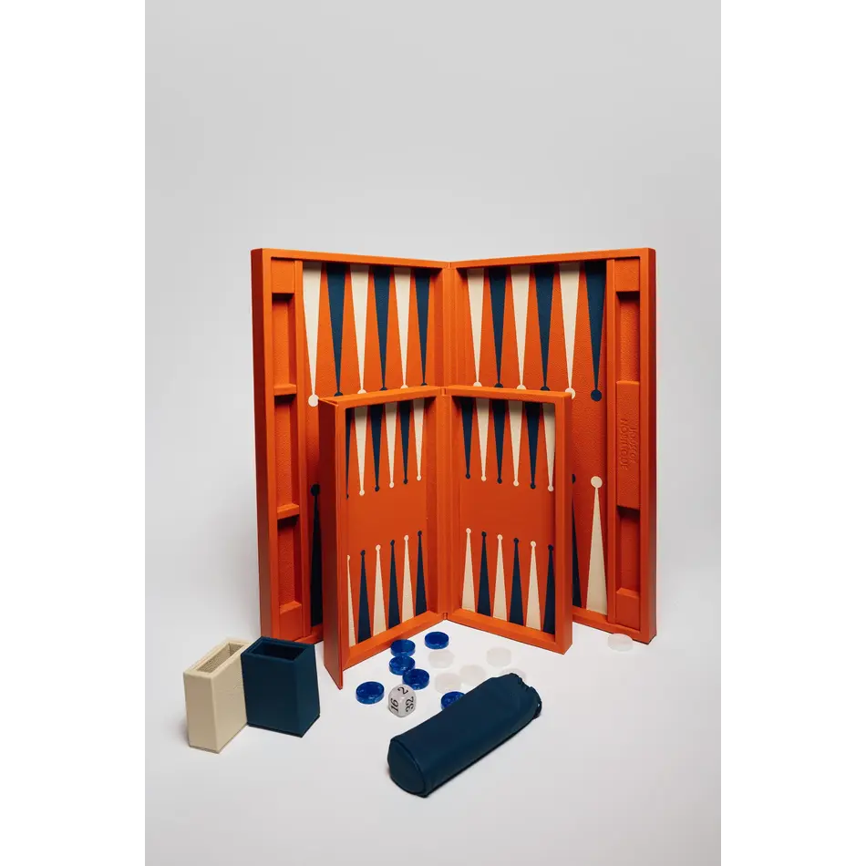 House of Nobilique Big Backgammon Orange – Oversized Luxe Lederen Backgammon Table Book (48 x 58 cm)
