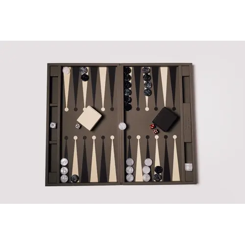 House of Nobilique Big Backgammon Taupe – Oversized Luxe Lederen Backgammon Table Book (48 x 58 cm)