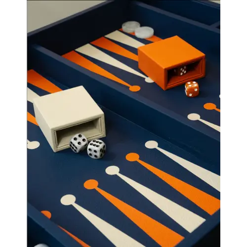 House of Nobilique Leather Game Table Blue – Luxe Lederen Schaak- & Backgammon Tafel met Verborgen Opbergruimte