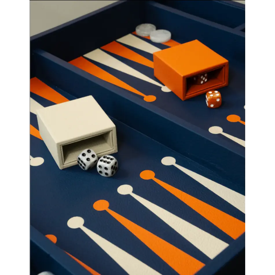 House of Nobilique Leather Game Table Blue – Luxe Lederen Schaak- & Backgammon Tafel met Verborgen Opbergruimte