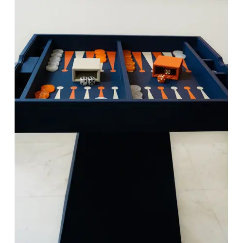 House of Nobilique Leather Game Table Blue – Luxe Lederen Schaak- & Backgammon Tafel met Verborgen Opbergruimte