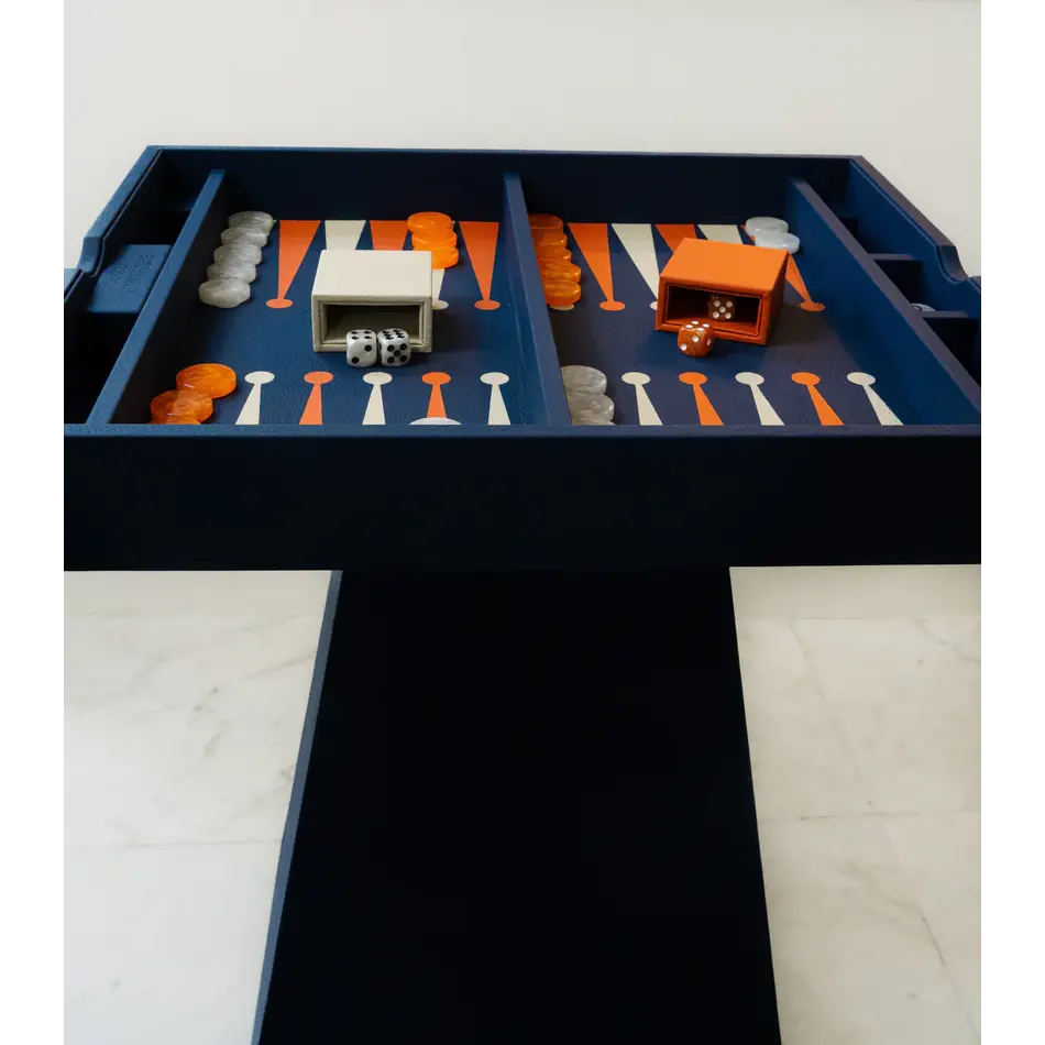 House of Nobilique Leather Game Table Blue – Luxe Lederen Schaak- & Backgammon Tafel met Verborgen Opbergruimte