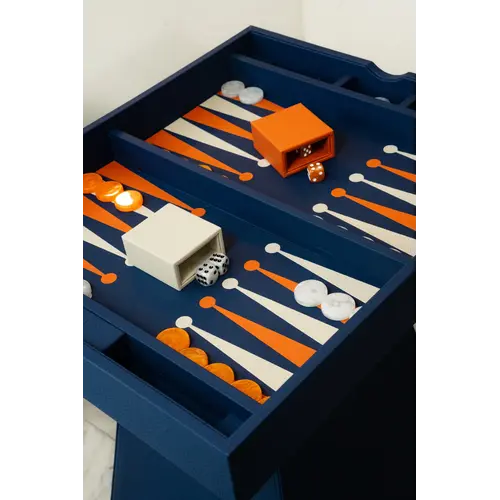 House of Nobilique Leather Game Table Blue – Luxe Lederen Schaak- & Backgammon Tafel met Verborgen Opbergruimte