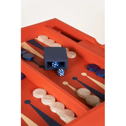 House of Nobilique Leather Game Table Orange – Luxe Lederen Schaak- & Backgammon Tafel met Verborgen Opbergruimte