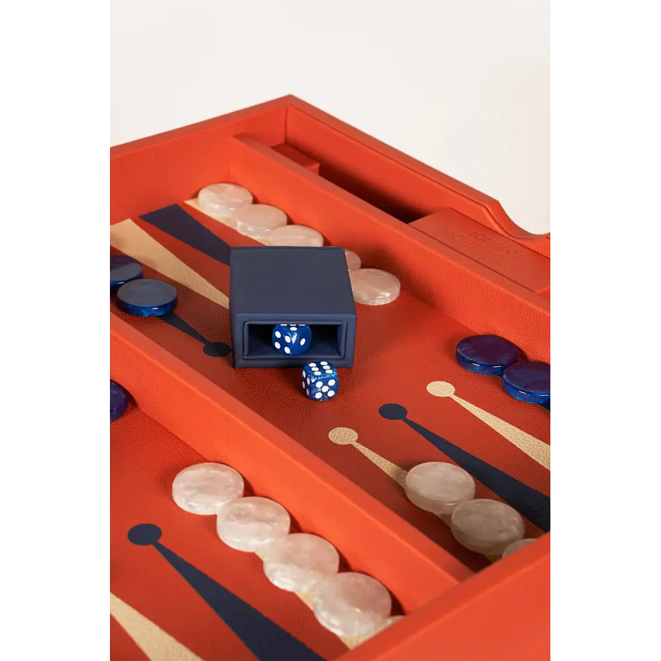 House of Nobilique Leather Game Table Orange – Luxe Lederen Schaak- & Backgammon Tafel met Verborgen Opbergruimte