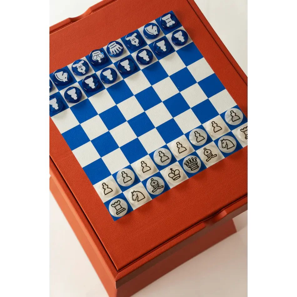 House of Nobilique Leather Game Table Orange – Luxe Lederen Schaak- & Backgammon Tafel met Verborgen Opbergruimte