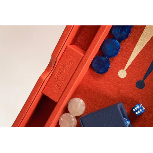 House of Nobilique Leather Game Table Orange – Luxe Lederen Schaak- & Backgammon Tafel met Verborgen Opbergruimte