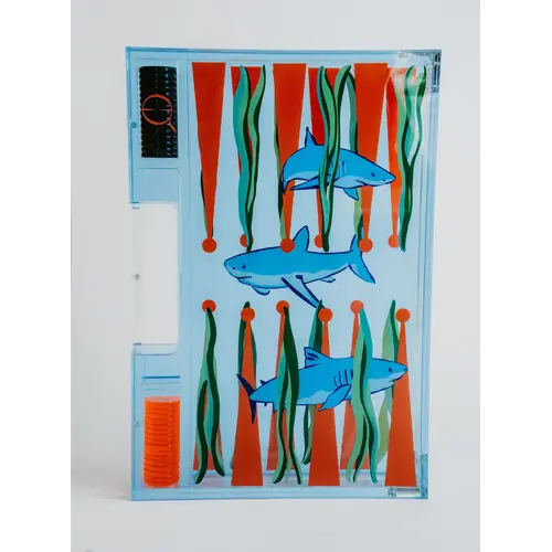 House of Nobilique Portable Backgammon Sharks – Luxe Draagbare Backgammon Set met Uniek Shark-Design (38,5 x 23,3 cm)