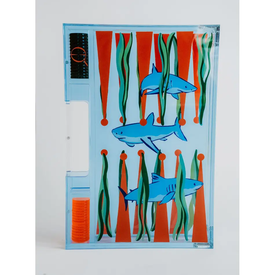 House of Nobilique Portable Backgammon Sharks – Luxe Draagbare Backgammon Set met Uniek Shark-Design (38,5 x 23,3 cm)