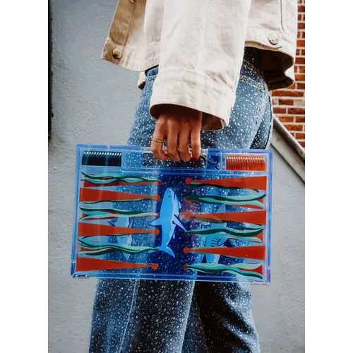 House of Nobilique Portable Backgammon Sharks – Luxe Draagbare Backgammon Set met Uniek Shark-Design (38,5 x 23,3 cm)