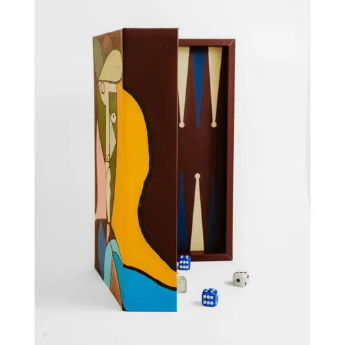 House of Nobilique Picassa x House of Nobilique Booklet Backgammon – Handgeschilderde Luxe Leren Art Edition (Bespoke & Gesigneerd)