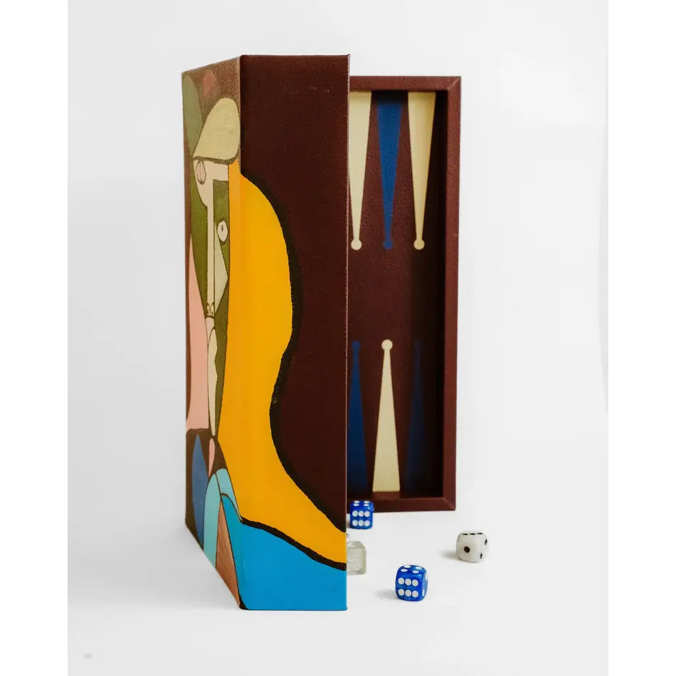 House of Nobilique Picassa x House of Nobilique Booklet Backgammon – Handgeschilderde Luxe Leren Art Edition (Bespoke & Gesigneerd)