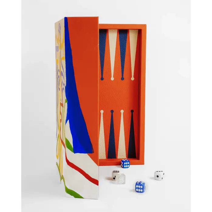 House of Nobilique Picassa x House of Nobilique Booklet Backgammon Orange – Handgeschilderde Luxe Leren Art Edition (Bespoke & Gesigneerd)