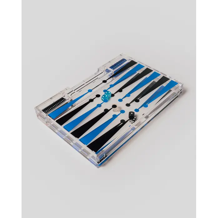 House of Nobilique Portable Backgammon Light Blue / Black - Deluxe Portable Acrylic Backgammon Set (38.5 x 23.3 cm)