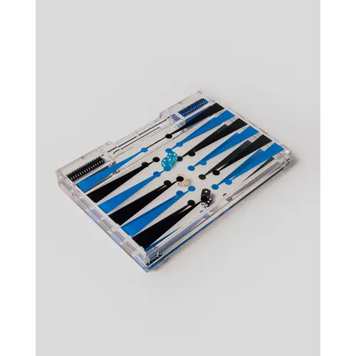 House of Nobilique Portable Backgammon Light Blue / Black - Deluxe Portable Acrylic Backgammon Set (38.5 x 23.3 cm)