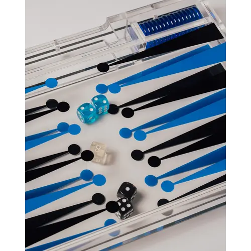House of Nobilique Portable Backgammon Light Blue / Black - Deluxe Portable Acrylic Backgammon Set (38.5 x 23.3 cm)