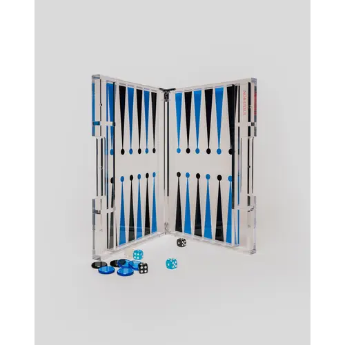 House of Nobilique Portable Backgammon Light Blue / Black - Deluxe Portable Acrylic Backgammon Set (38.5 x 23.3 cm)