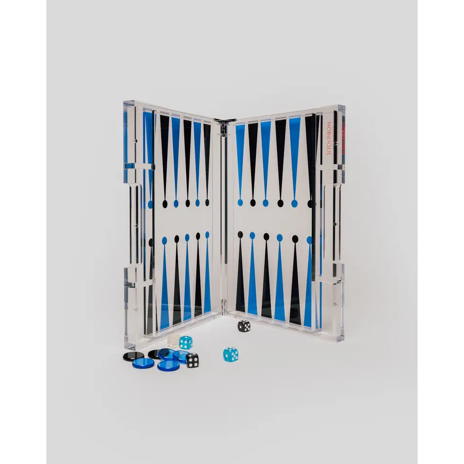 House of Nobilique Portable Backgammon Light Blue / Black - Deluxe Portable Acrylic Backgammon Set (38.5 x 23.3 cm)