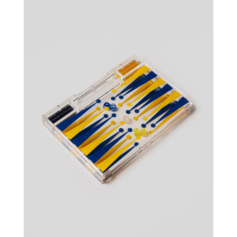 Portable Backgammon Yellow / Blue - Deluxe Portable Acrylic Backgammon Set (38.5 x 23.3 cm) Portable Backgammon Yellow / Blue - Deluxe Portable Acrylic Backgammon Set (38.5 x 23.3 cm)