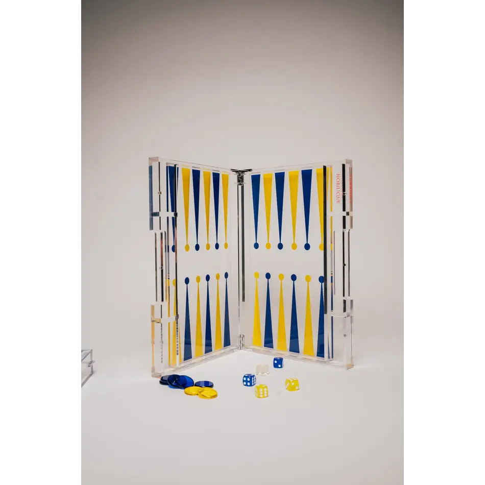 Portable Backgammon Yellow / Blue - Deluxe Portable Acrylic Backgammon Set (38.5 x 23.3 cm) Portable Backgammon Yellow / Blue - Deluxe Portable Acrylic Backgammon Set (38.5 x 23.3 cm)