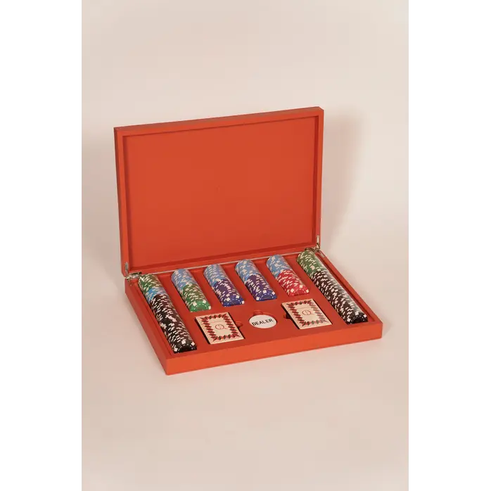 House of Nobilique Poker Set Orange - Deluxe Poker Set with 300 Professional Chips in Leather Case