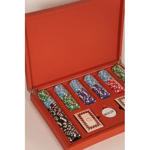 House of Nobilique Poker Set Orange - Deluxe Poker Set with 300 Professional Chips in Leather Case House of Nobilique Poker Set Orange - Deluxe Poker Set with 300 Professional Chips in Leather Case