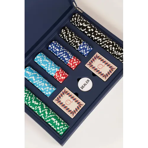 House of Nobilique Poker Set Deep Blue - Deluxe Poker Set with 300 Professional Weighted Chips in Leather Case