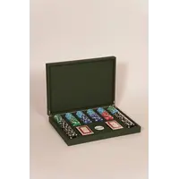 Poker Set Green - Deluxe Poker Set with 300 Professional Weighted Chips in Leather Case