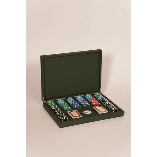 House of Nobilique Poker Set Green - Luxury Poker Set with 300 Professional Weighted Chips in Leather Case