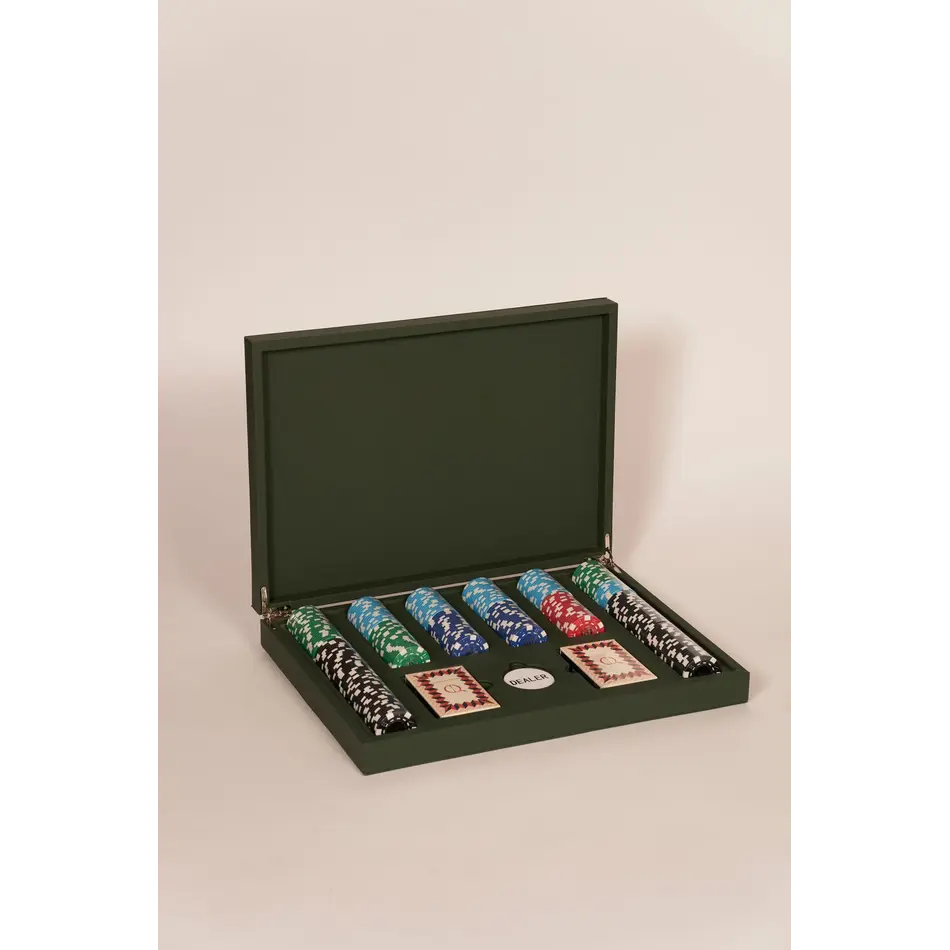 House of Nobilique Poker Set Green - Luxury Poker Set with 300 Professional Weighted Chips in Leather Case