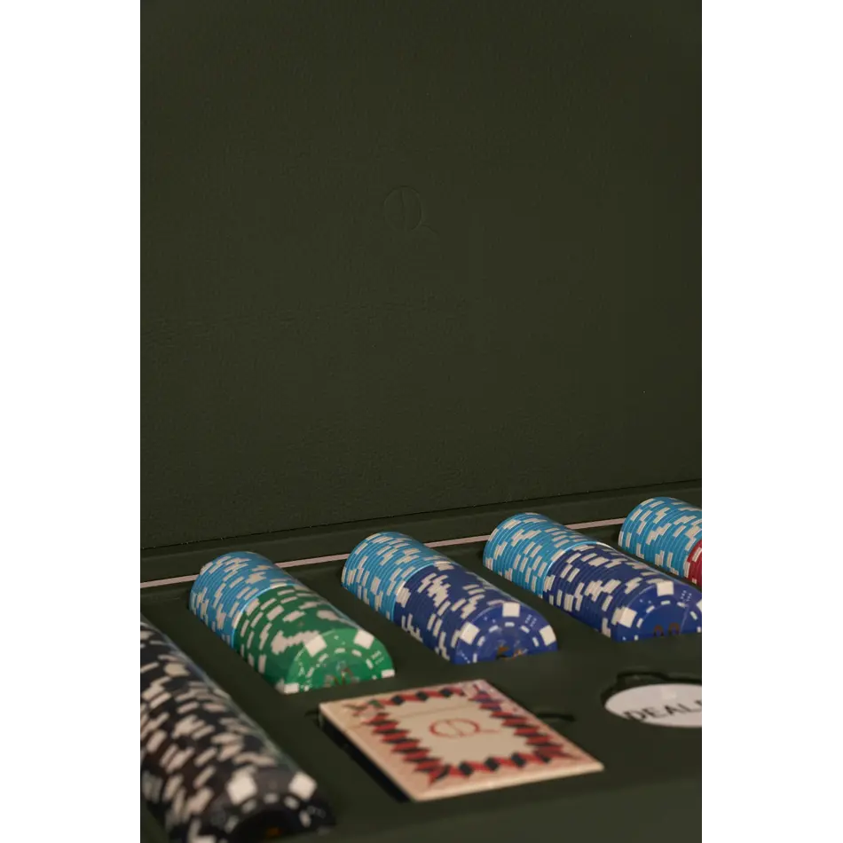 House of Nobilique Poker Set Green - Luxury Poker Set with 300 Professional Weighted Chips in Leather Case