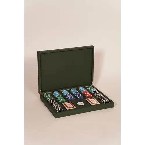 House of Nobilique Poker Set Green - Luxury Poker Set with 300 Professional Weighted Chips in Leather Case