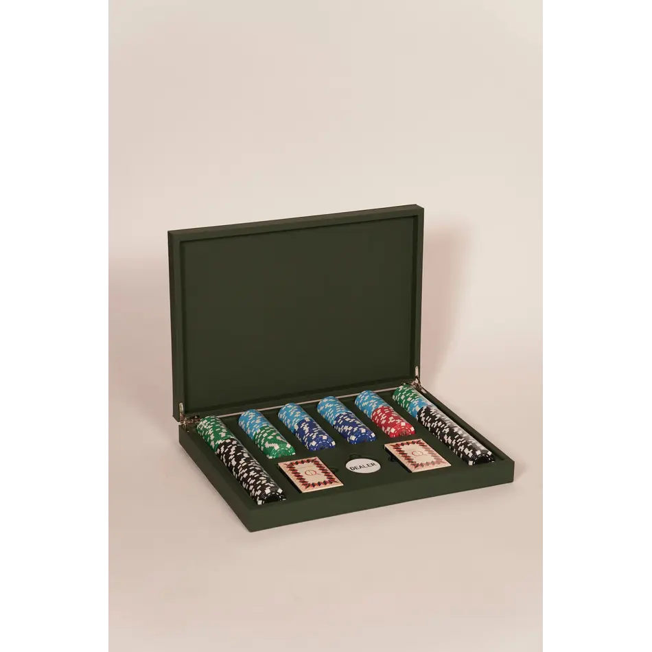 House of Nobilique Poker Set Green - Luxury Poker Set with 300 Professional Weighted Chips in Leather Case