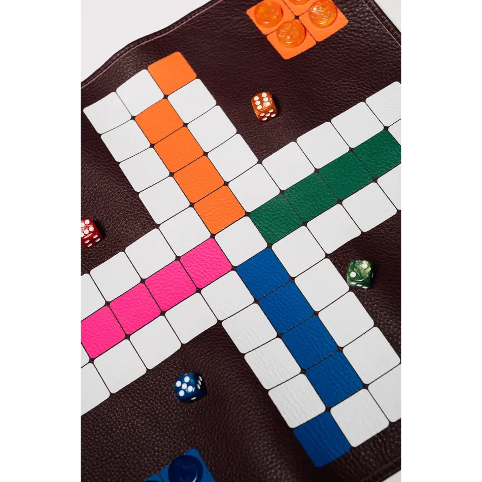 House of Nobilique Roll Up Ludo Burgundy - Deluxe Leather Mens Erger Je Niet Travel Set (44 x 39 cm)