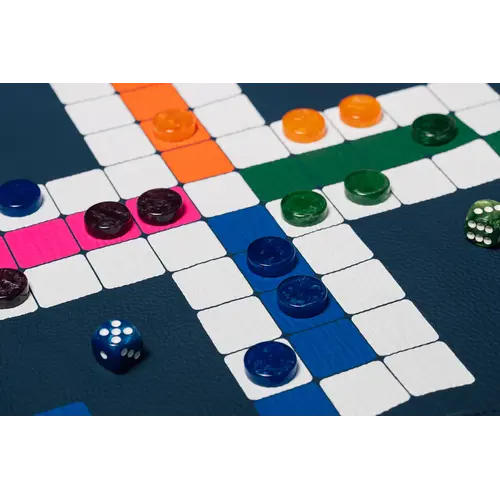 House of Nobilique Roll Up Ludo Deep Blue - Deluxe Leather Mens Erger Je Niet Travel Set (44 x 39 cm) House of Nobilique Roll Up Ludo Deep Blue - Deluxe Leather Mens Erger Je Niet Travel Set (44 x 39 cm)