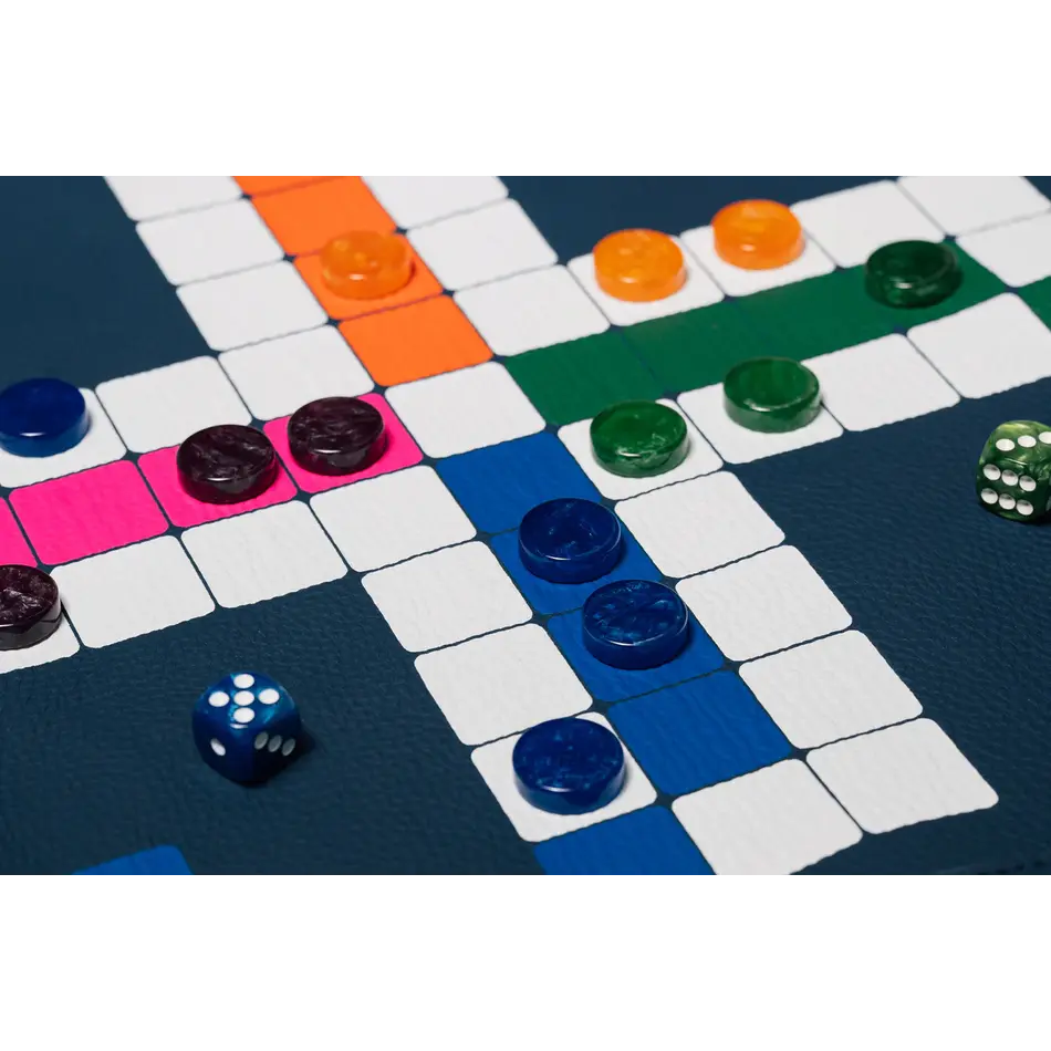 House of Nobilique Roll Up Ludo Deep Blue - Deluxe Leather Mens Erger Je Niet Travel Set (44 x 39 cm) House of Nobilique Roll Up Ludo Deep Blue - Deluxe Leather Mens Erger Je Niet Travel Set (44 x 39 cm)