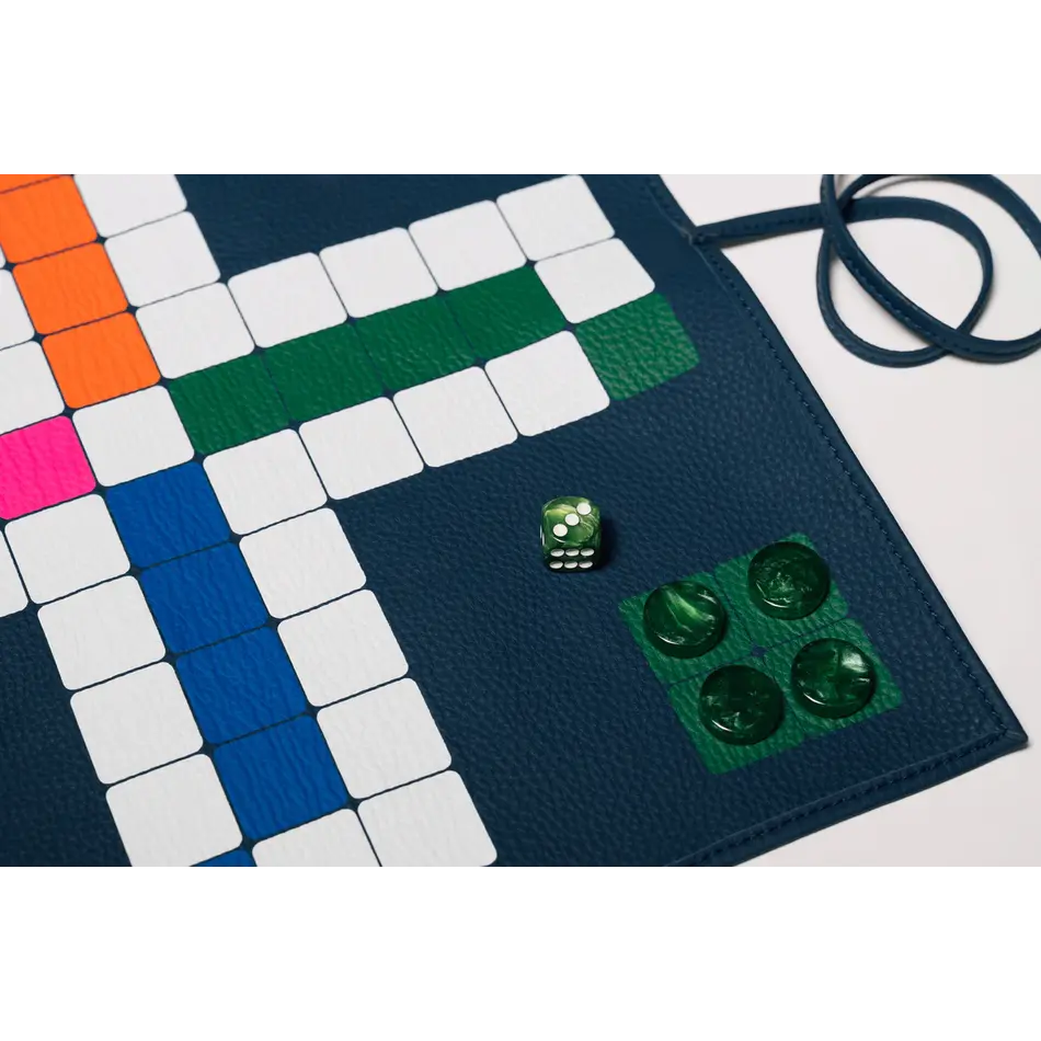 House of Nobilique Roll Up Ludo Deep Blue - Deluxe Leather Mens Erger Je Niet Travel Set (44 x 39 cm) House of Nobilique Roll Up Ludo Deep Blue - Deluxe Leather Mens Erger Je Niet Travel Set (44 x 39 cm)