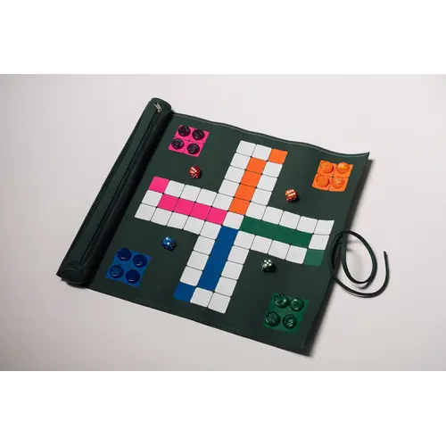 House of Nobilique Roll Up Ludo Green - Deluxe Leather Aggravation Travel Set (44 x 39 cm)