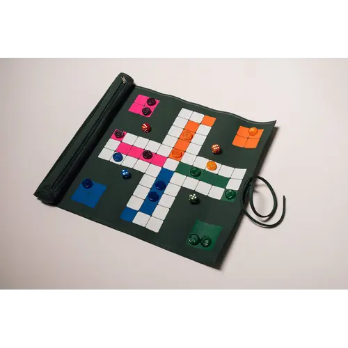 House of Nobilique Roll Up Ludo Green - Deluxe Leather Aggravation Travel Set (44 x 39 cm)