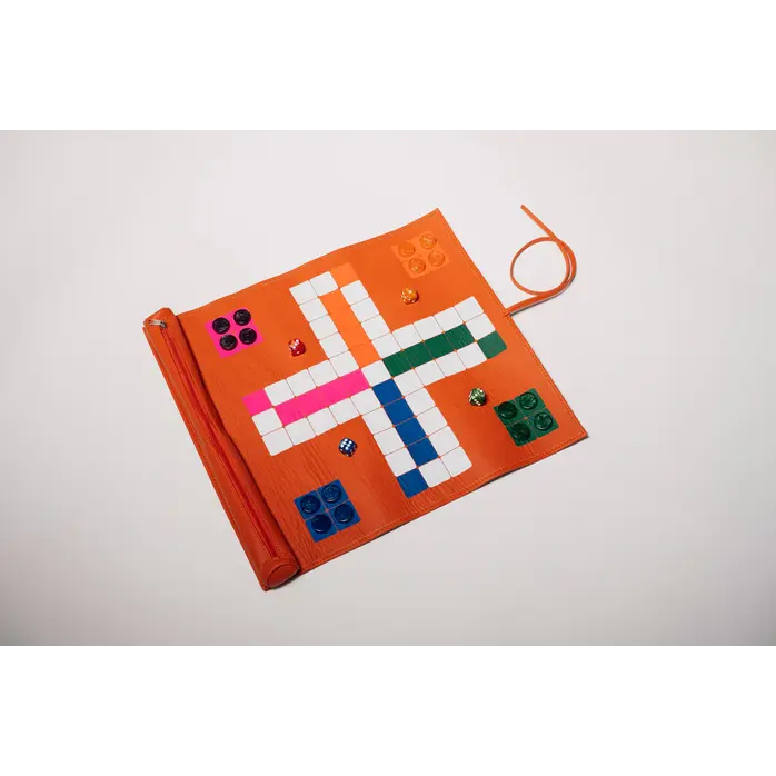 House of Nobilique Roll Up Ludo Orange - Deluxe Leather Aggravation Travel Set (44 x 39 cm)