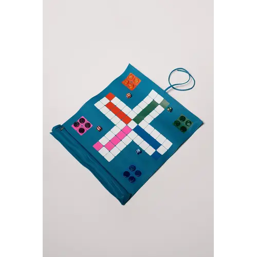 House of Nobilique Roll Up Ludo Azure Blue - Deluxe Leather Mens Erger Je Niet Travel Set (44 x 39 cm)