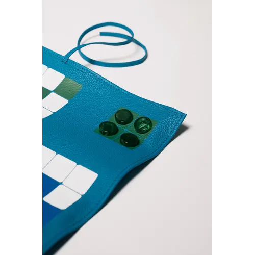 House of Nobilique Roll Up Ludo Azure Blue - Deluxe Leather Mens Erger Je Niet Travel Set (44 x 39 cm)