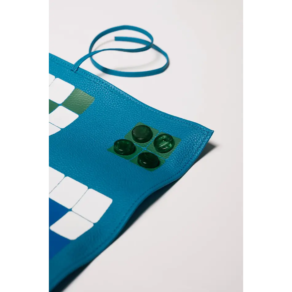 House of Nobilique Roll Up Ludo Azure Blue - Deluxe Leather Mens Erger Je Niet Travel Set (44 x 39 cm)