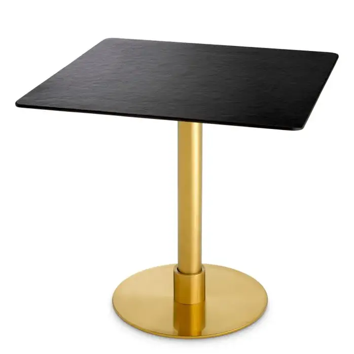 Eichholtz Eichholtz Terzo Square Dining Table - Square | Brushed Brass Base | Ceramic Top in Slate Look