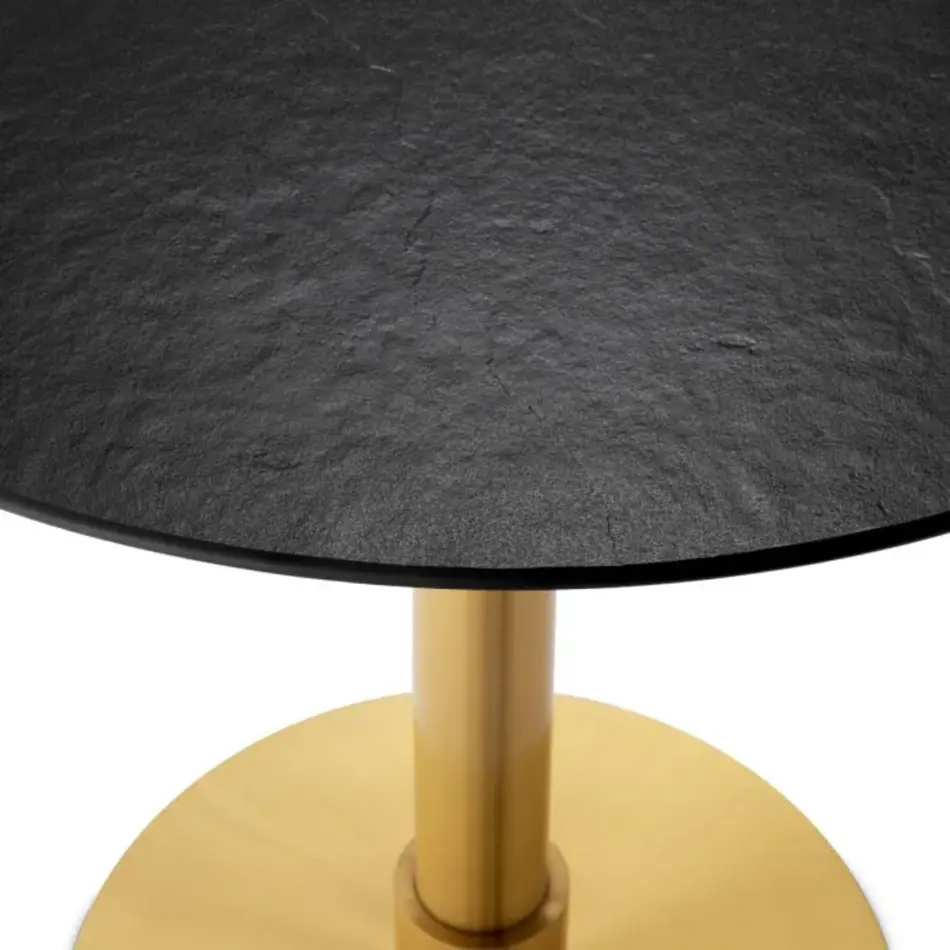 Eichholtz Eichholtz Terzo Round Dining Table - Round | Brushed Brass Base | Ceramic Top in Slate Look