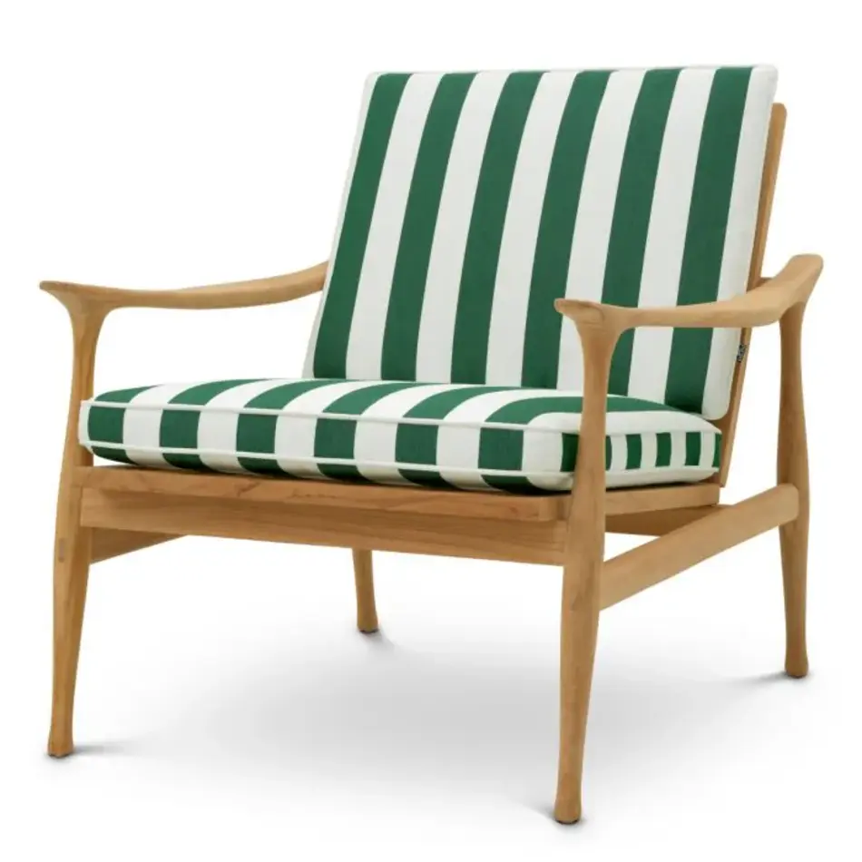 Eichholtz Manzo Outdoor Chair – Natural Teak | Florent Green Gestreepte Kussens