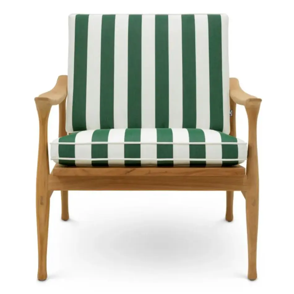Eichholtz Manzo Outdoor Chair – Natural Teak | Florent Green Gestreepte Kussens